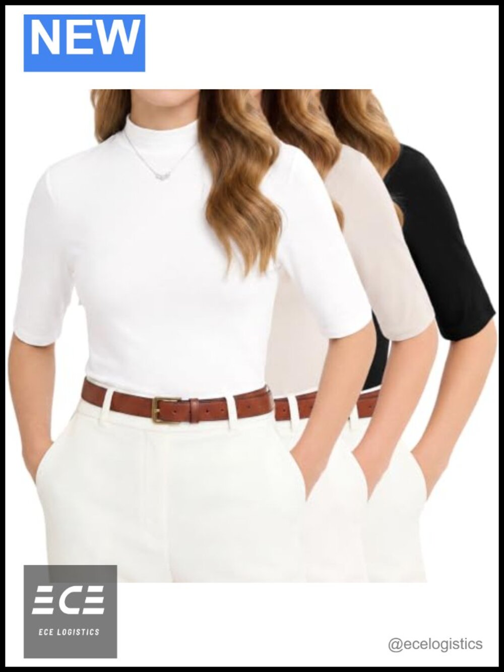 Mock Neck Half Sleeve Business Casual Work Top Rayon Spandex